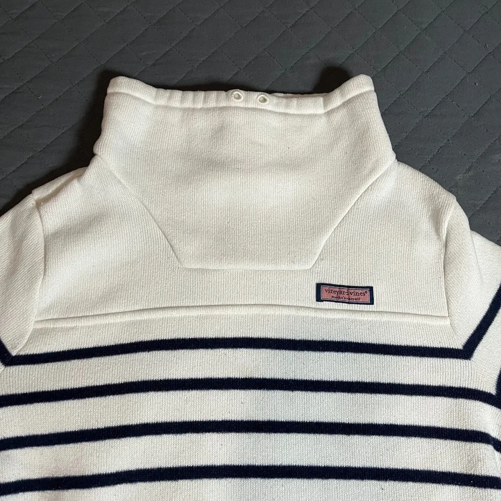 Vineyard Vines Women's Striped Mock Neck Pullover Sweatshirt White/Navy Size M - Picture 3 of 10